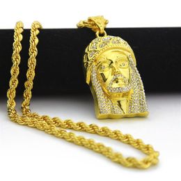 18K Gold Plated JESUS Christ Piece Head Face Hip Hop Pendant Necklace Chain For Men Women Trendy Holiday Accessories231g