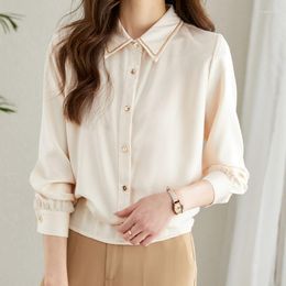 Women's Blouses Fashion Silk Blouse Women Long Sleeve Button Up Shirts Turn Down Collar Elegant Woman Tops Chic Clothes 29468