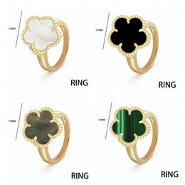Solitaire Ring Natural Gem Fourleaf Clover Fritillary Peacock Stone Plum Blossom Waterproof Jewellery for Women Gift Drop 231007