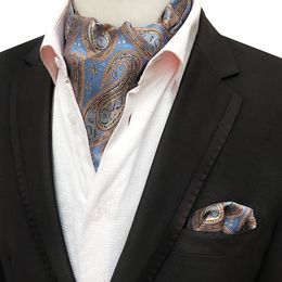 Linbaiway Men Suits Ascot Tie Set For Man Cravat Ties Handkerchief Floral Paisley Pocket Square Wedding Custom LOGO Neck2324