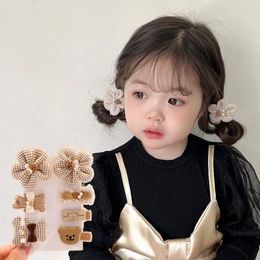 Hair Accessories 7Pcs/Set Kids Hairpins Cartoon Coffee Bear Floral Bow Barrettes Clips Princess Baby Girls Headwear