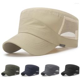 Berets Summer Mesh Flat Top Hat Men Vintage Military Caps Man Hats Adjustable Women Cadet Army Cap Outdoor Fisher Sunscreen