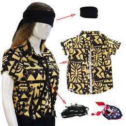 Eleven Cosplay Costume El Cosplay Yellow Printed 80s T-shirt Summer Seaside Shirt Mardi Gras Clothes Setcosplay