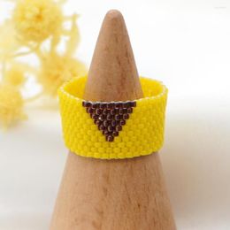 Cluster Rings YASTYT Handmade Yellow Miyuki Seed Beads Braided Geometric Triangle Pattern Stretchy Adjustable Comfortable Wearing Ring