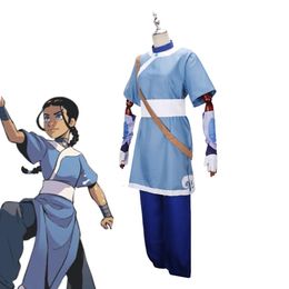 Anime Avatar the Last Airbender Katara Cosplay Costume Blue Top Pants Suit Adult Halloween Costume for Women Girlscosplay