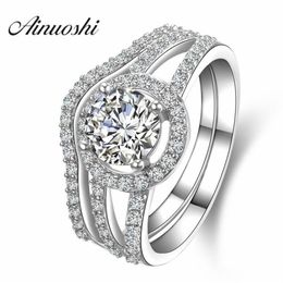 AINUOSHI Luxury 1 Carat Women Engagement Rings Set 925 Solid Sterling Silver Halo Bague High Quality Bridal Ring Set for Party Y20268i