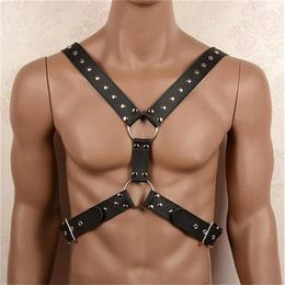 Bras Sets Sexy Leather Tops Chest Men Harness Adjustable Fetish Body Belts Strap Erotic Gay Clothes For BDSM Bondage Sex264I