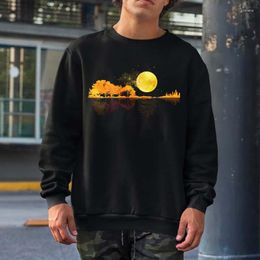 Men's Hoodies Guitar Nature Moon Retro Style Guitarist Acoustic Sweatshirts Men Women Streetwear Crewneck Hooded Cotton