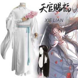 Anime Xie Lian Cosplay Costume Tian Guan Ci Fu Cosplay Xielian Wigs White Han Fu Outfit Halloween Party for Women Men Coscosplay