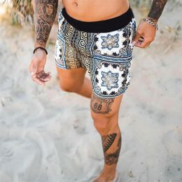 Men's Swim Trunk Short Print high quality man shorts vintage printing trousers stretch band pantalones2344