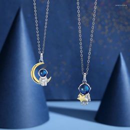 Pendants Fashion Couple S925 Silver Colour Astronaut Star And Moon Personality Necklace Love Anniversary Gift X210