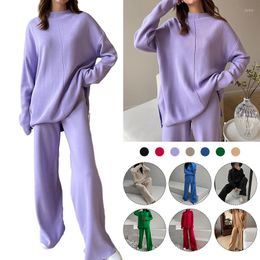 Women's Sweaters 2023 Woman Autumn Winter Sweater Suits Fashion Long Sleeve Loose Jumper High Neck Top Ankle Pant Female Solid Color Knitted