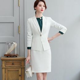 Two Piece Dress Formal White Blazer Women Business Suits 2 Skirt And Jacket Sets Office Ladies Work Uniform OL Styles