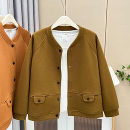 Outerwear Womens Plus Size Solid Colour Baseball Jacket Autumn Casual Clothing Fashion Raglan Sleeves Outwear Curve Coats E21 6826