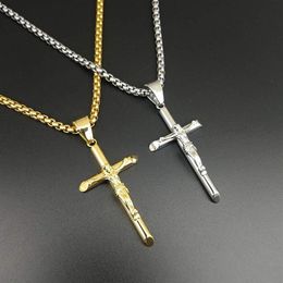 Stainless Steel Hip Hop Jewlery Jesus Cross Pendant Necklace Men Women Street Dance Rock Rapper Boys Accessories Gold Steel259O