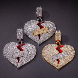 Mens Hip Hop Necklace Iced Out Broken Heart Pendant Necklaces Fashion Jewelry2368