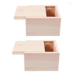 Jewelry Pouches 2X Small Plain Wooden Storage Box Case For Jewellery Gadgets Gift Wood Color