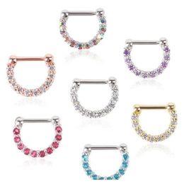 30Pcs New Rhinestone Crystal Nose Hoops Unisex Surgical Steel Cz Septum Clicker Nose Ring Piercing Body Jewelry Gveyn282d