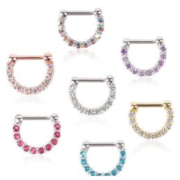 30Pcs New Rhinestone Crystal Nose Hoops Unisex Surgical Steel Cz Septum Clicker Nose Ring Piercing Body Jewellery Gveyn282d