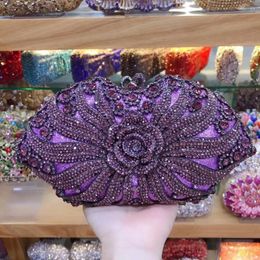 Evening Bags Luxury Purple/Blue Crystal Red Bag Rhinestones Clutch Purse Wedding Ladies Party Clutches For Girl Gift