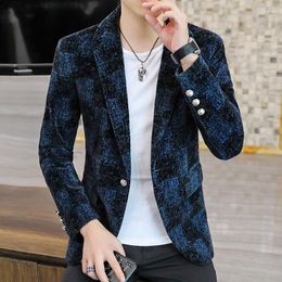 Men's Suits Boutique Fashion Elegant Gentleman Contrast Colour Velvet Korean Version Business Casual British Style Slim Formal Blazer
