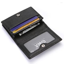 Card Holders Genuine Leather Slim Wallets Mens Holder Women ID Organiser Business Small Cards Bags Black Pouch