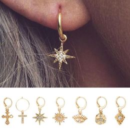 Wild Star Hoop Earrings for Women Gold Coin Cross Small Eyes Tiny Huggie Hoops Earrings With Rhinestones Minimalist Jewelry279u