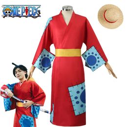 Anime Luffy Cosplay Monkey D. Luffy Cosplay Costume Red Kimono Straw Hat Full Set Halloween Carnival Party Costume for Adultcosplay