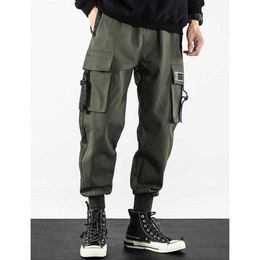 Januarysnow Fashion Mens Multi-pocket Harem Cargo Pants Men Streetwear Joggers Pants Hip Hop Casual Trousers Male Black Purple Pan288Y