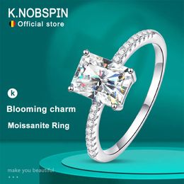 Solitaire Ring KNOBSPIN D VVS1 Radiant Rings for Women 4 Prong Classic Trendy Fine Engagement Wedding Band GRA Certified 925 Sliver 231007
