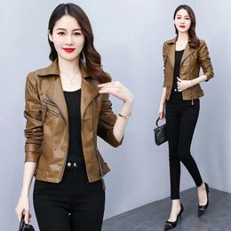 Women's Leather PU Jacket 2023 Spring Autumn Female Motorcycle Slim Short Jackets Add Cotton Outcoat