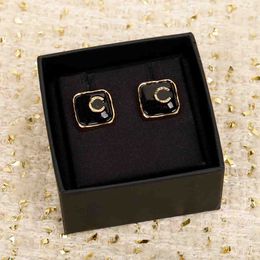 2023 Luxury quality charm stud earring with black enamel Colour square shape design have stamp box PS4600A