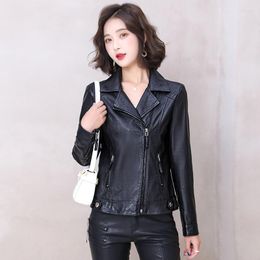 Women's Leather M-5XL Faux Jackets Women Clothes 2023 Spring Autumn Black Suit Collar Locomotive Type Pu Coat Long Sleeve