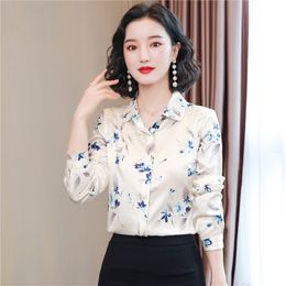 Classic Lapel Casual Floral White Shirt Office Lady Long Sleeve Graphic Blouses 2023 Autumn Winter Runway Button Up Shirts Plus Size Women Designer Sweet Cute Tops