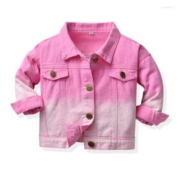 Jackets 2023 Children Boys Girls Long Sleeve Denim Jacket Kids Coat Candy Color Spring Style Printing Top