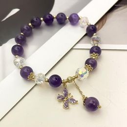 Charm Bracelets Purple Crystal Bangle For Women Fashion Jewellery With Butterfly Pendant Natural Green Jade Beads Bracelet Sweet Girls