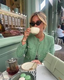 Women's Jackets Women Woollen Coat Long Sleeve Green Fashion Lady Outwear