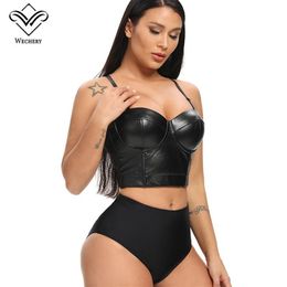 Sexy Crop Top Steampunk Corse Gothic Slimming Women Leather Shapewear Black Party Shows Club Crop Vest Bra Goth Sling Tops316x