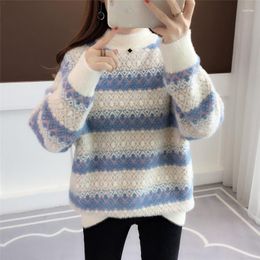 Women's Sweaters Turtleneck Sweater Geometric Ugly Christmas Women Korean Stylish Long Sleeve Jumper Half High Neck Warm Soft Pullovers