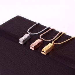 Trendy 14k Real Gold Jewellery Small Bricks Cube Chain Necklace For Women Elegant Charm Famous Design Pendant Wedding Chains281A