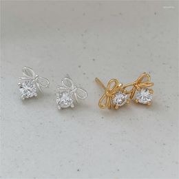 Hoop Earrings SHANICE Real S925 Sterling Silver Fashion Romantic Delicate Zircon Bow Stud For Women Wedding Fine Jewelry