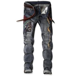 Fashion Patchwork And Embroidery Indian Men's Slim Jeans Casual Long Pants Denim Jeans For Man Clothing247Y