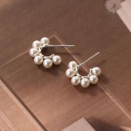 Stud Earrings Real 925 Sterling Silver Pearls C Shape Hoop Hypoallergenic Jewellery For Women Girls