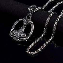 Pendant Necklaces Viking Hammer Necklace For Men Stainless Steel Simple Cool Vintage Style Jewelry Celtics Stuff2955