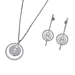Necklace Messis Designer Luxury Fashion Women Classic Geometric Round Button Full Circle Zirconia Pendant Neckchain Earrings Set