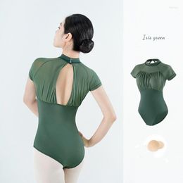 Stage Wear Ballet Dancing Clothes For Women Elegant Gymnastic Bodysuit Girl Artistic Skating Top Short Sleeve With Removable Chest Pad Sex