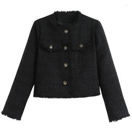 Women's Suits Graceful Socialite Short Tweed Coat High-End Clothing Black High Sense Top Elegant Blazer Korean Outerwear