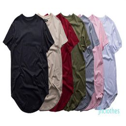 Fashion High Quality Extended T-Shirt Men Summer Curved Hem Longline Hip Hop Tshirts Urban Blank Mens Tee Shirts224z