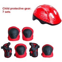 Ski Helmets 7Pcsset Kids Boy Girl Safety Helmet Knee Elbow Pad Sets Children Cycling Skate Bicycle Helmet Protection Safety Guard 231007