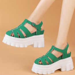 Sandals Pumps Shoes Women Genuine Leather High Heel Gladiator Female Round Toe Chunky Platform Fashion Sneakers Casual